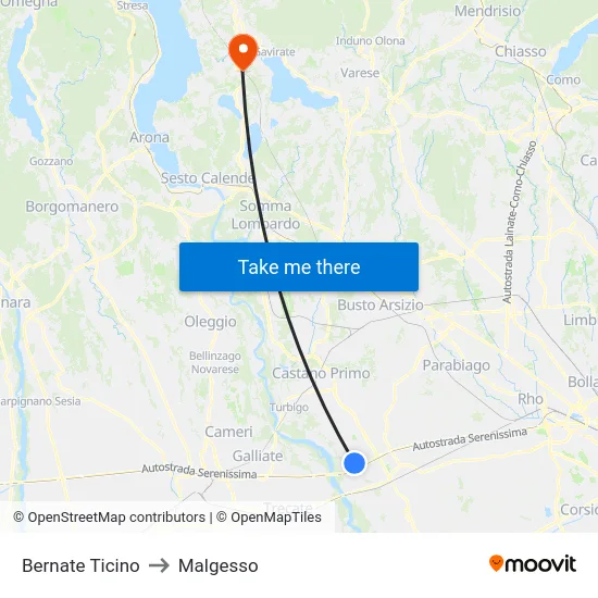 Bernate Ticino to Malgesso map