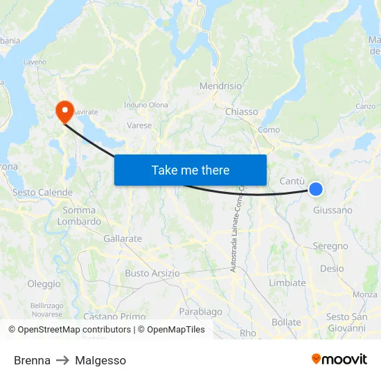 Brenna to Malgesso map