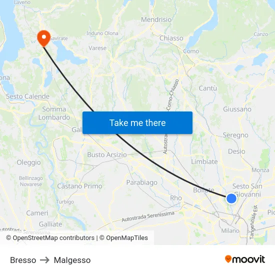 Bresso to Malgesso map