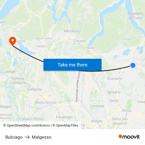 Bulciago to Malgesso map