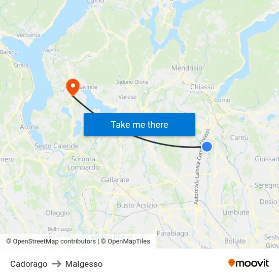 Cadorago to Malgesso map