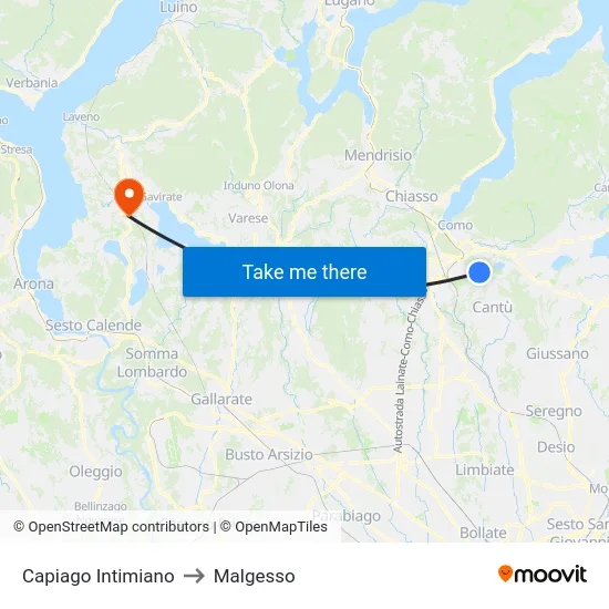 Capiago Intimiano to Malgesso map