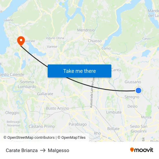 Carate Brianza to Malgesso map
