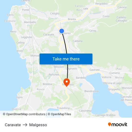 Caravate to Malgesso map