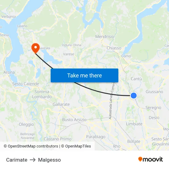 Carimate to Malgesso map