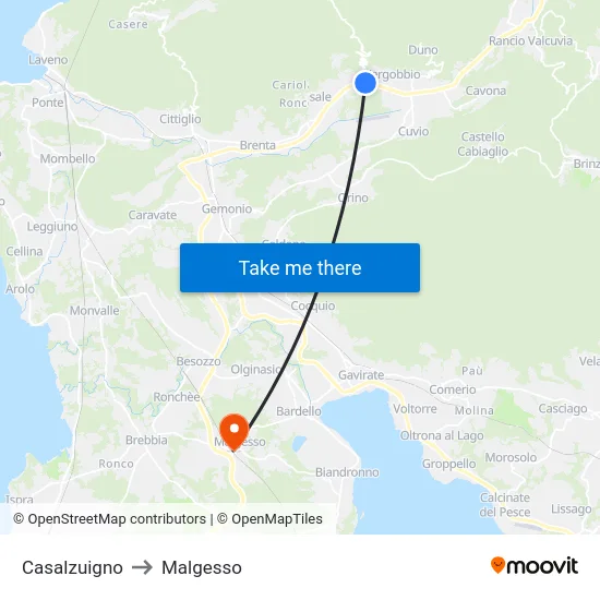 Casalzuigno to Malgesso map