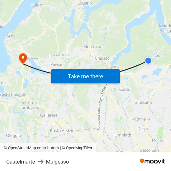 Castelmarte to Malgesso map