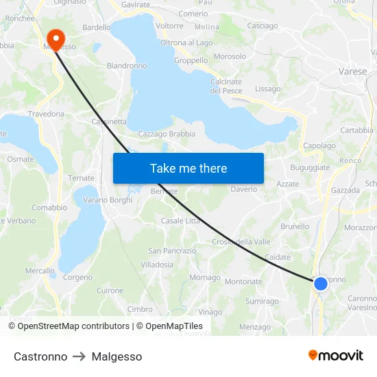 Castronno to Malgesso map