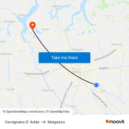 Cervignano d'Adda to Malgesso map