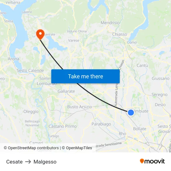 Cesate to Malgesso map