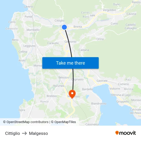 Cittiglio to Malgesso map