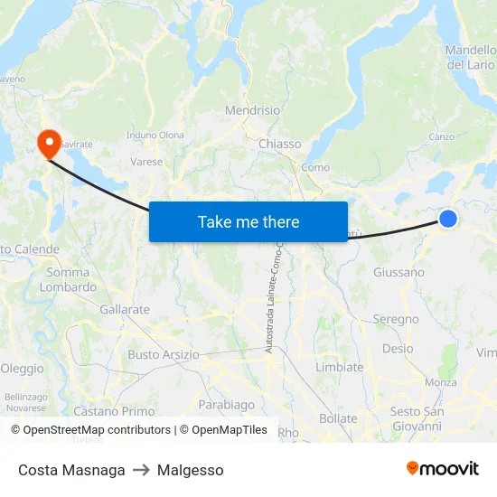 Costa Masnaga to Malgesso map