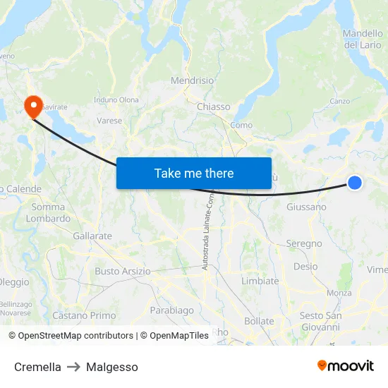 Cremella to Malgesso map