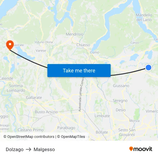 Dolzago to Malgesso map