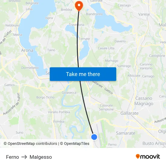 Ferno to Malgesso map