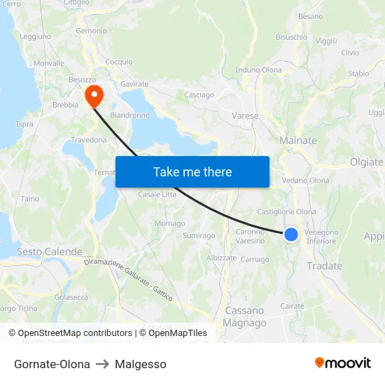 Gornate-Olona to Malgesso map