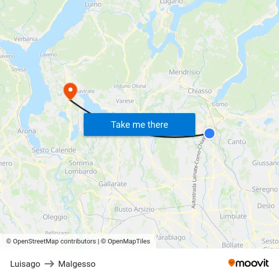 Luisago to Malgesso map