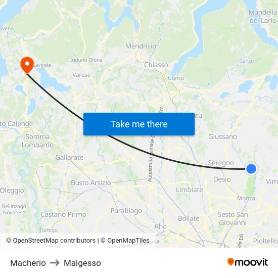 Macherio to Malgesso map