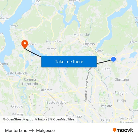 Montorfano to Malgesso map