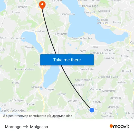 Mornago to Malgesso map