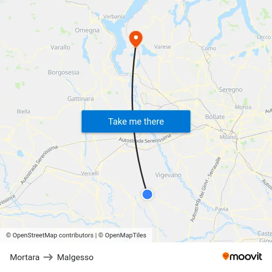 Mortara to Malgesso map