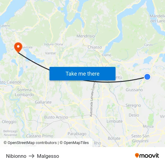 Nibionno to Malgesso map