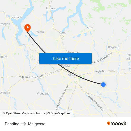 Pandino to Malgesso map