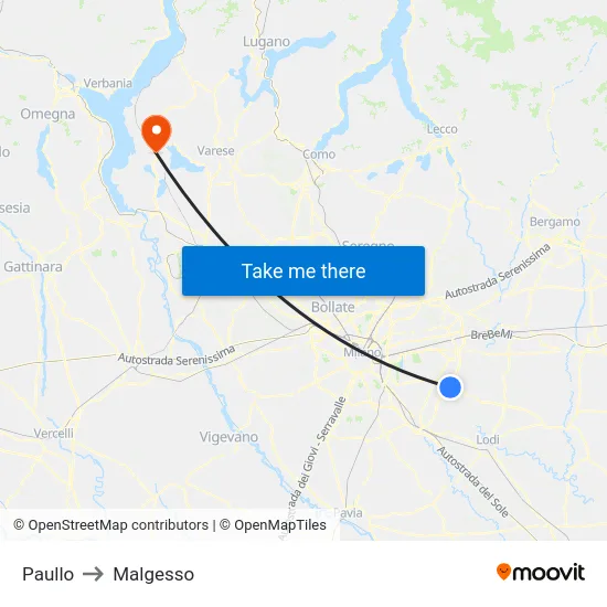 Paullo to Malgesso map