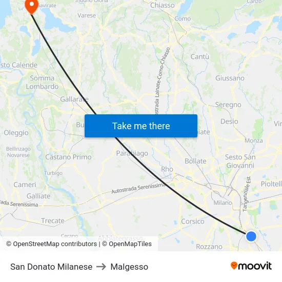 San Donato Milanese to Malgesso map