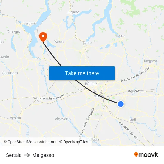 Settala to Malgesso map