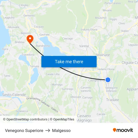 Venegono Superiore to Malgesso map
