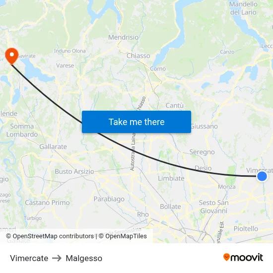 Vimercate to Malgesso map