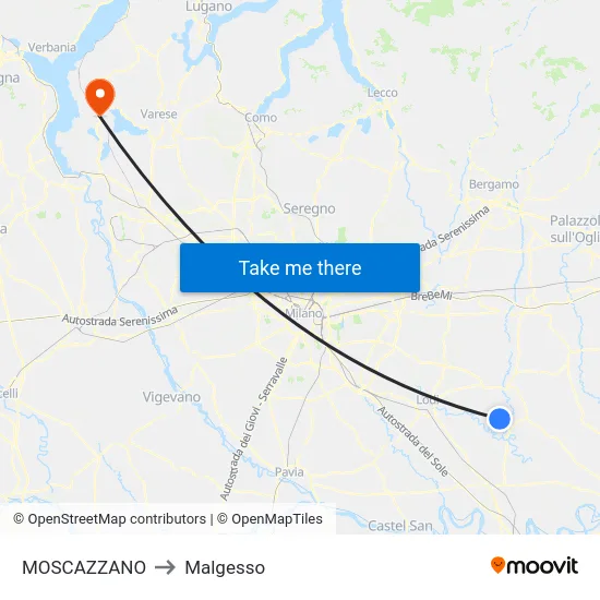 Moscazzano to Malgesso map