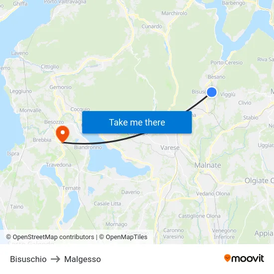 Bisuschio to Malgesso map