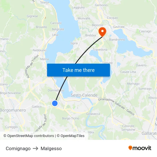 Comignago to Malgesso map