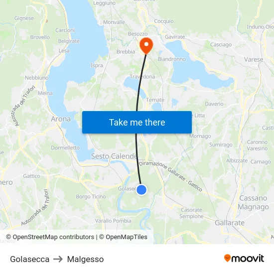 Golasecca to Malgesso map