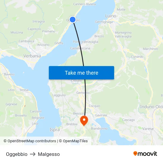Oggebbio to Malgesso map