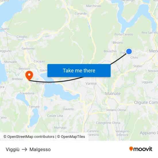 Viggiù to Malgesso map