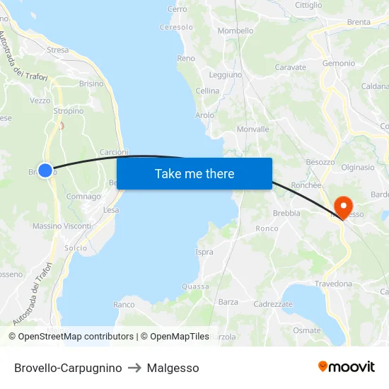 Brovello-Carpugnino to Malgesso map