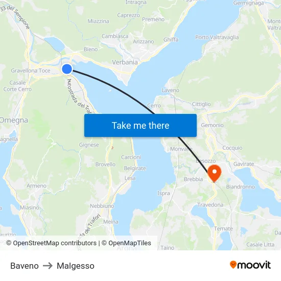 Baveno to Malgesso map