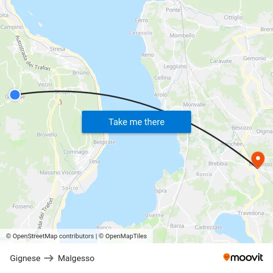 Gignese to Malgesso map