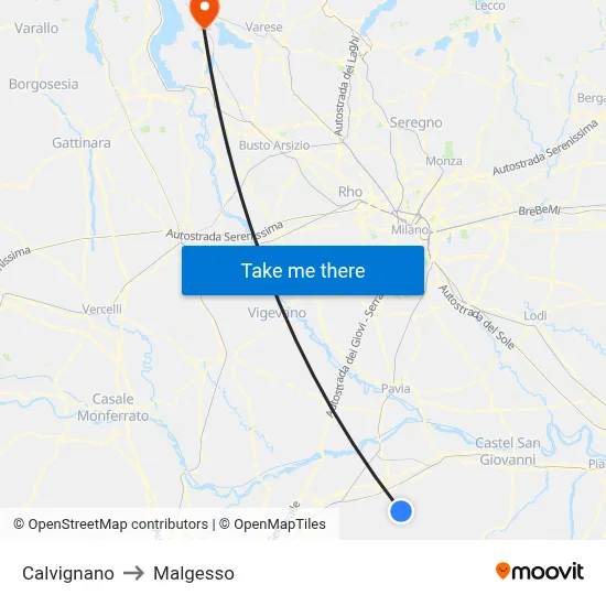 Calvignano to Malgesso map