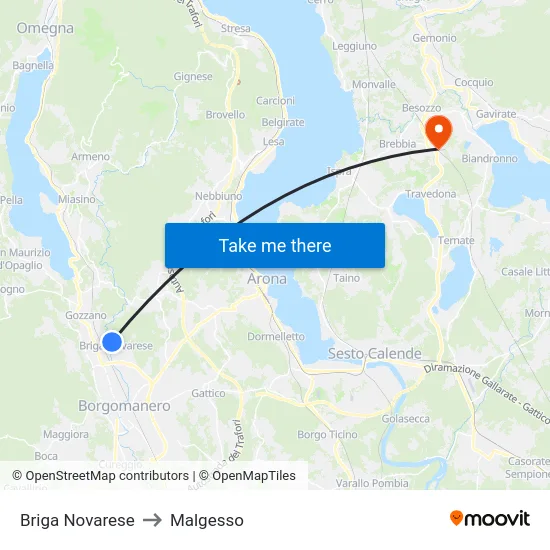 Briga Novarese to Malgesso map