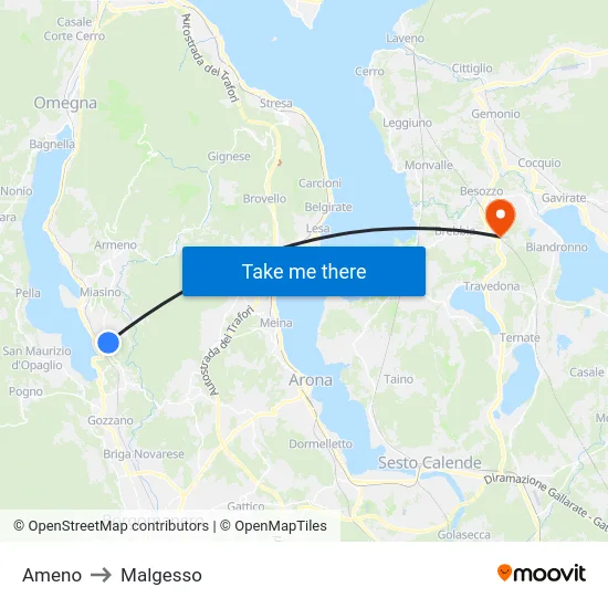 Ameno to Malgesso map