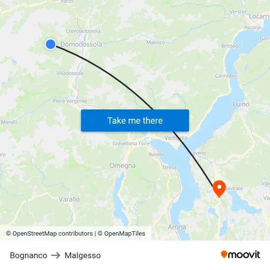 Bognanco to Malgesso map