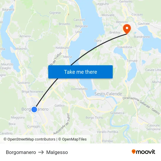 Borgomanero to Malgesso map