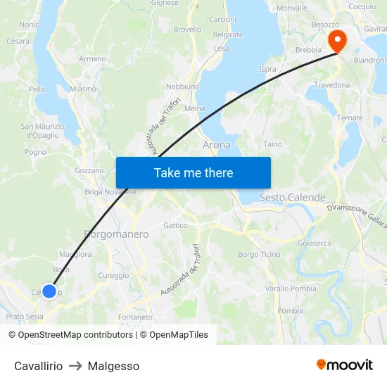 Cavallirio to Malgesso map