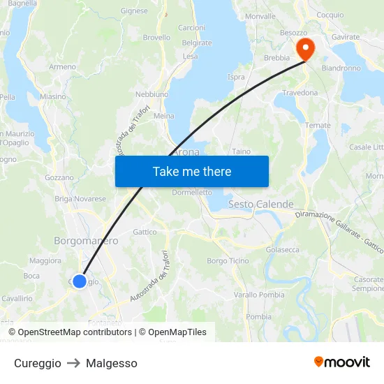 Cureggio to Malgesso map