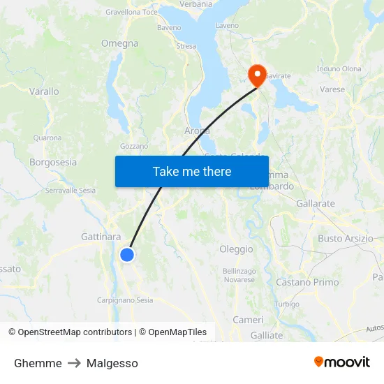 Ghemme to Malgesso map
