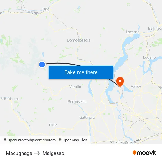 Macugnaga to Malgesso map